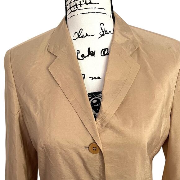 Vintage 1980s 100% Silk Peacoat Sand Tan Coat Long Blazer Jacket Quiet Luxury - Picture 4 of 15